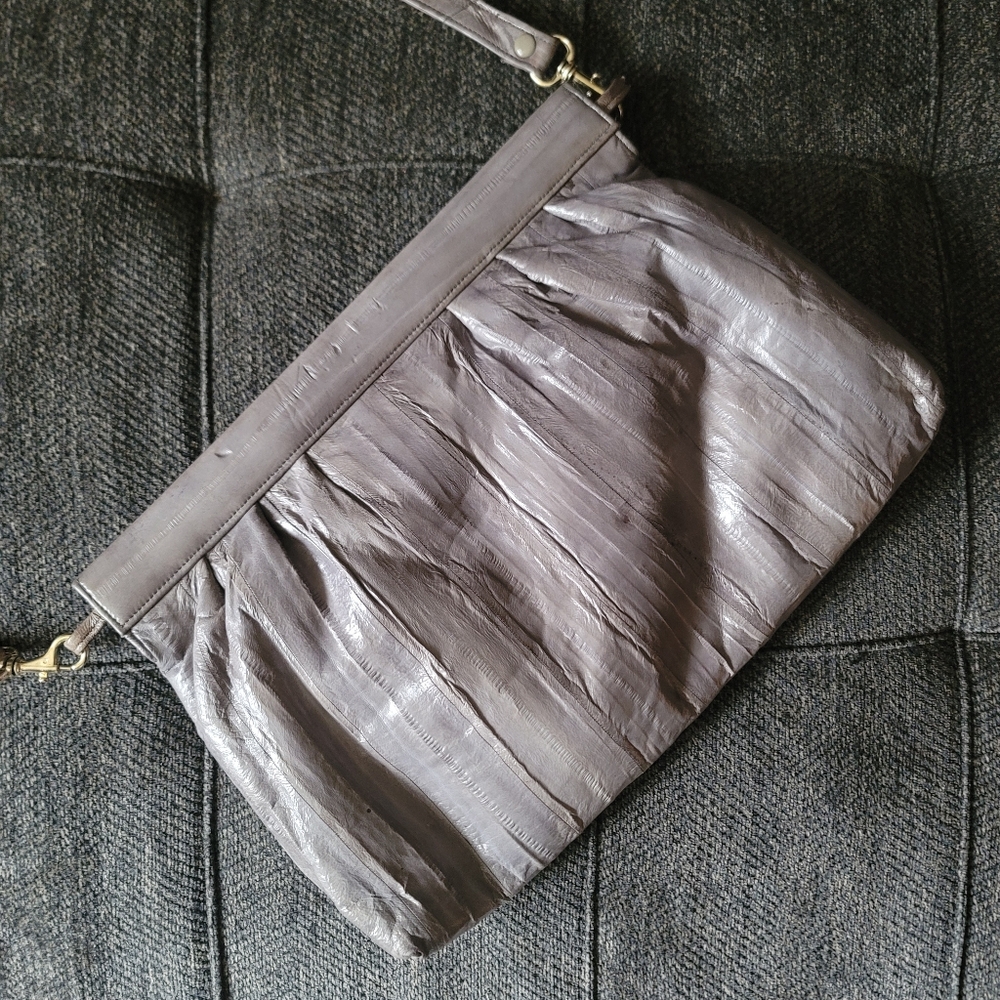 Vintage 80s Eel Skin Leather Shoulder Bag - Picture 10 of 14
